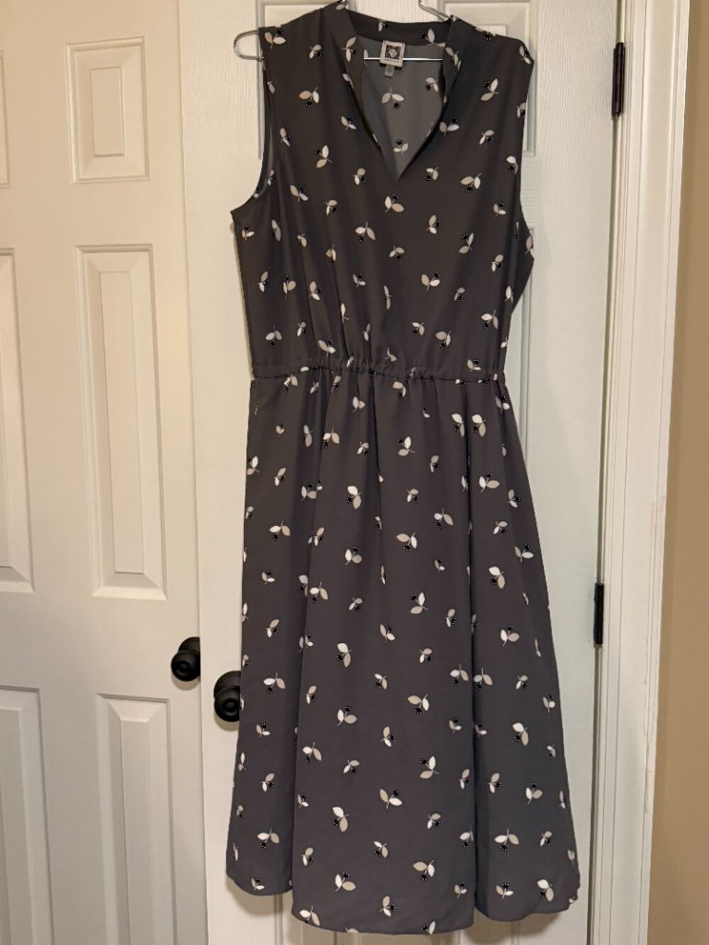 Anne Klein Sleeveless Gray with Florals Maxi Dress, Size XL
